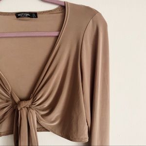Nasty Gal long sleeve tie front going out top